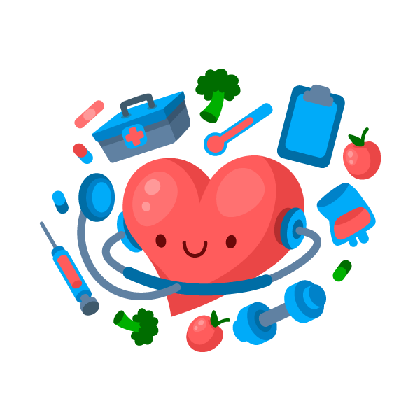 A heart with many items around it